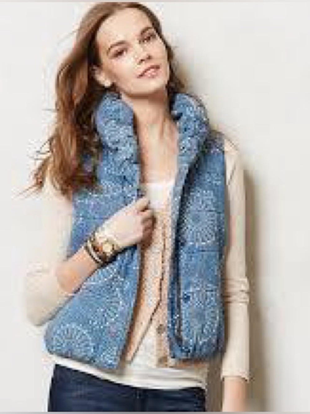 Anthropologie Teal Floral Quilted Puffer Vest